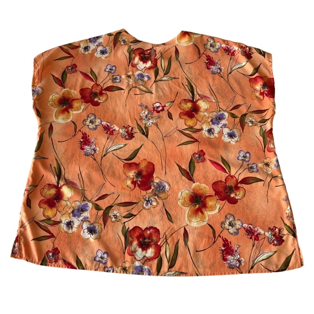 Vintage Maggie Sweet Peach Floral‎ Button Front Short Sleeved Blouse